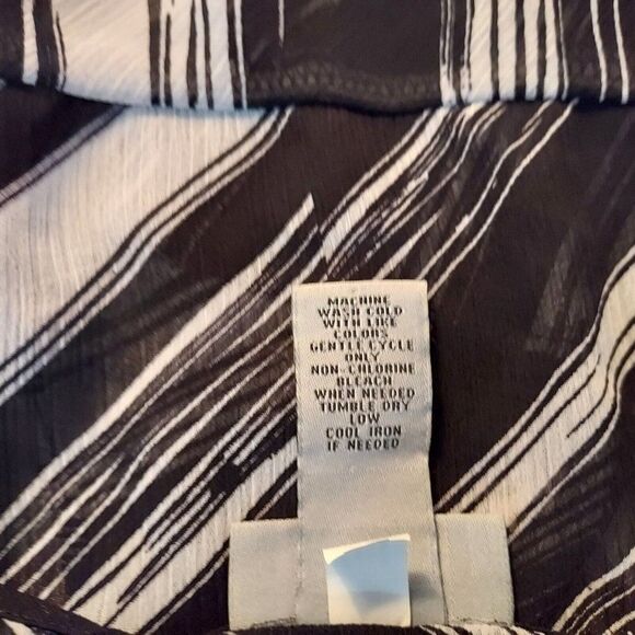 Catherines Sheer Cardigan Womens 0X Open Front 3/4 Bell Sleeves Black White - Picture 10 of 10